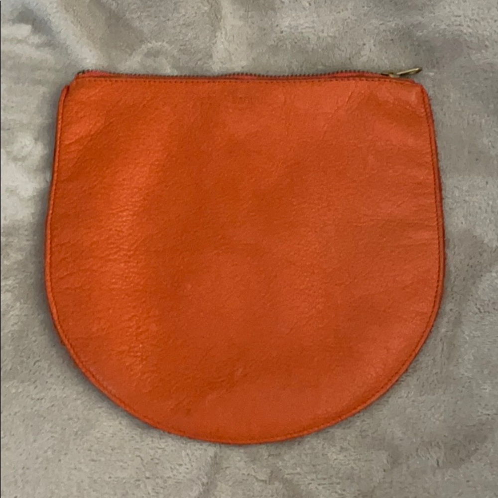 Natural Leather Orange Baggu Pouch.